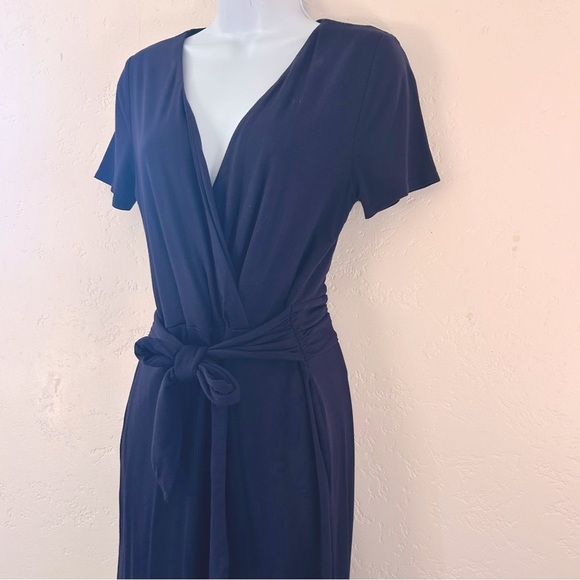 Boden Ellen Jersey Knit Crop Wide Leg Jumpsuit Navy Size 6 Tie Waist Wrap Top - Picture 7 of 16